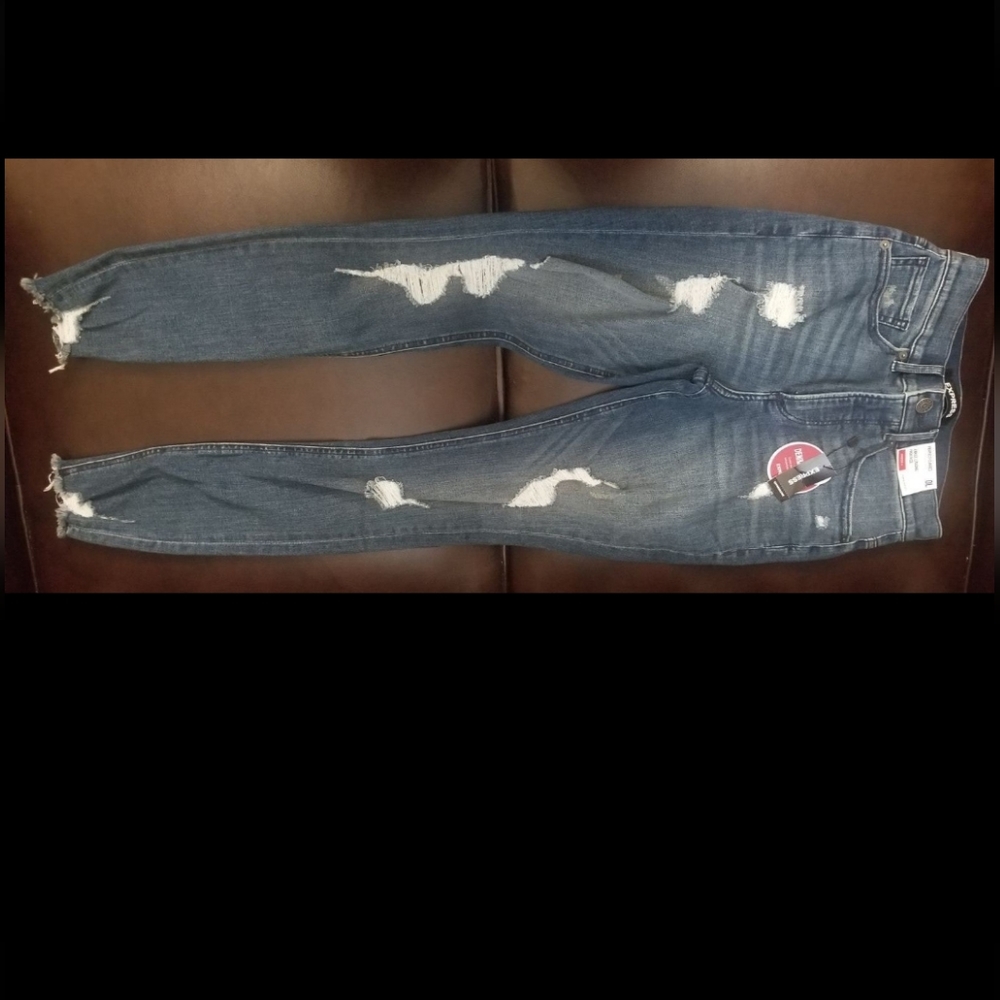 EXPRESS PERFECT CURVES DISTRESSED DENIM JEANS STRETCHY HIGH RISE 0L
